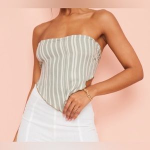 ✨ CLEAR OUT SALE ✨ NWT PrettyLittleThing Sage Stripe Linen Feel Handkerchief Top